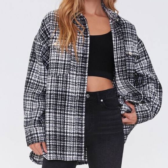 XXI Tweed Bouclé Style Pearl Button Shacket Shirt - Picture 3 of 12